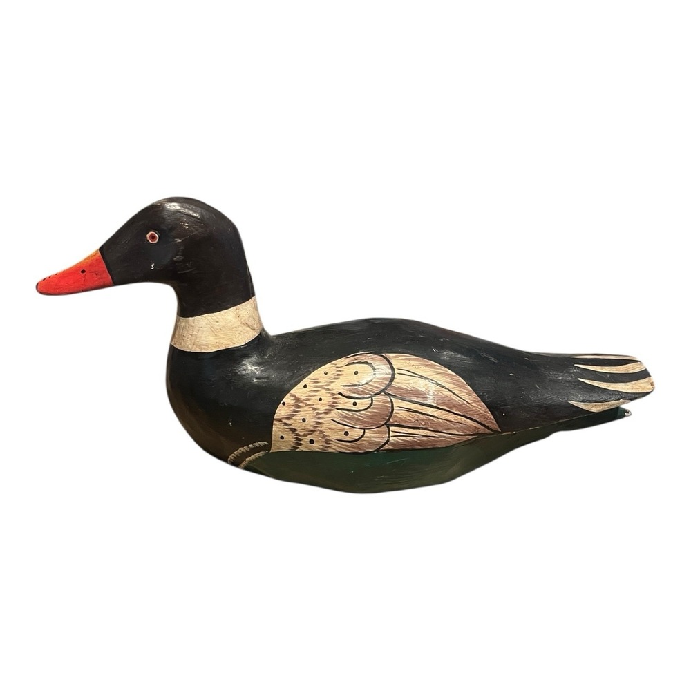 Wooden Mallard Drake Duck - Hand Carved And Painted - Large 14"